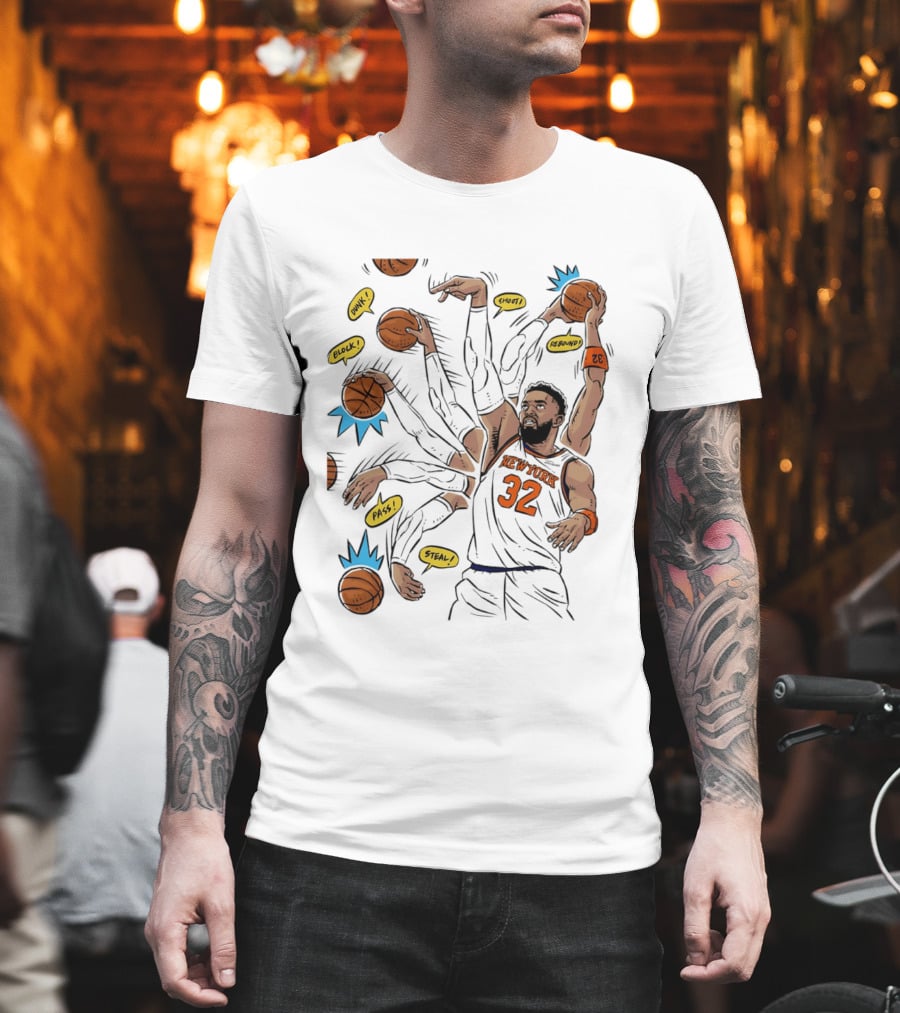 New York Basketball Knicks Dunk Shoot Rebound Pass Steal Block Black Player 32 T-Shirt