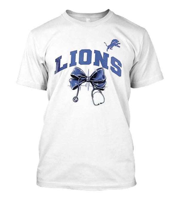 Detroit Lions Nurse By Heart By Soul With Stethoscope And Bow T-Shirt