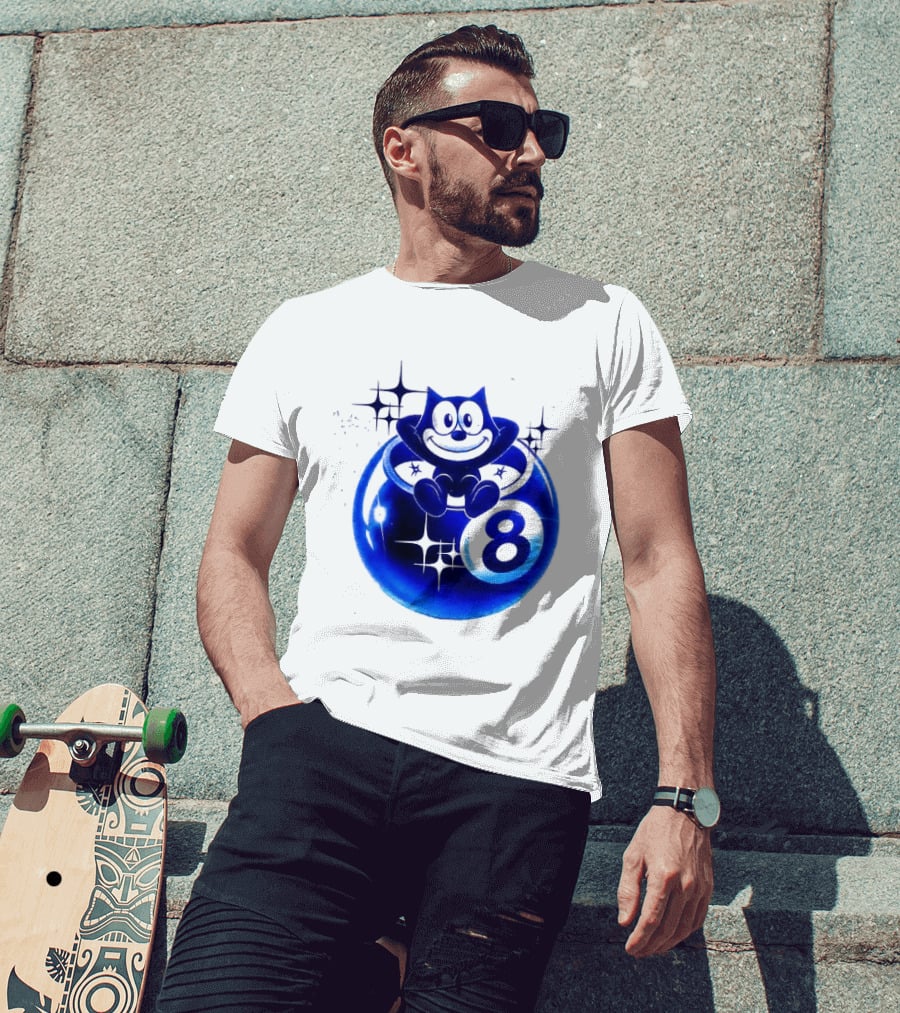 Felix The Cat Vintage Classic Figure Eight Ball Stars T-Shirt