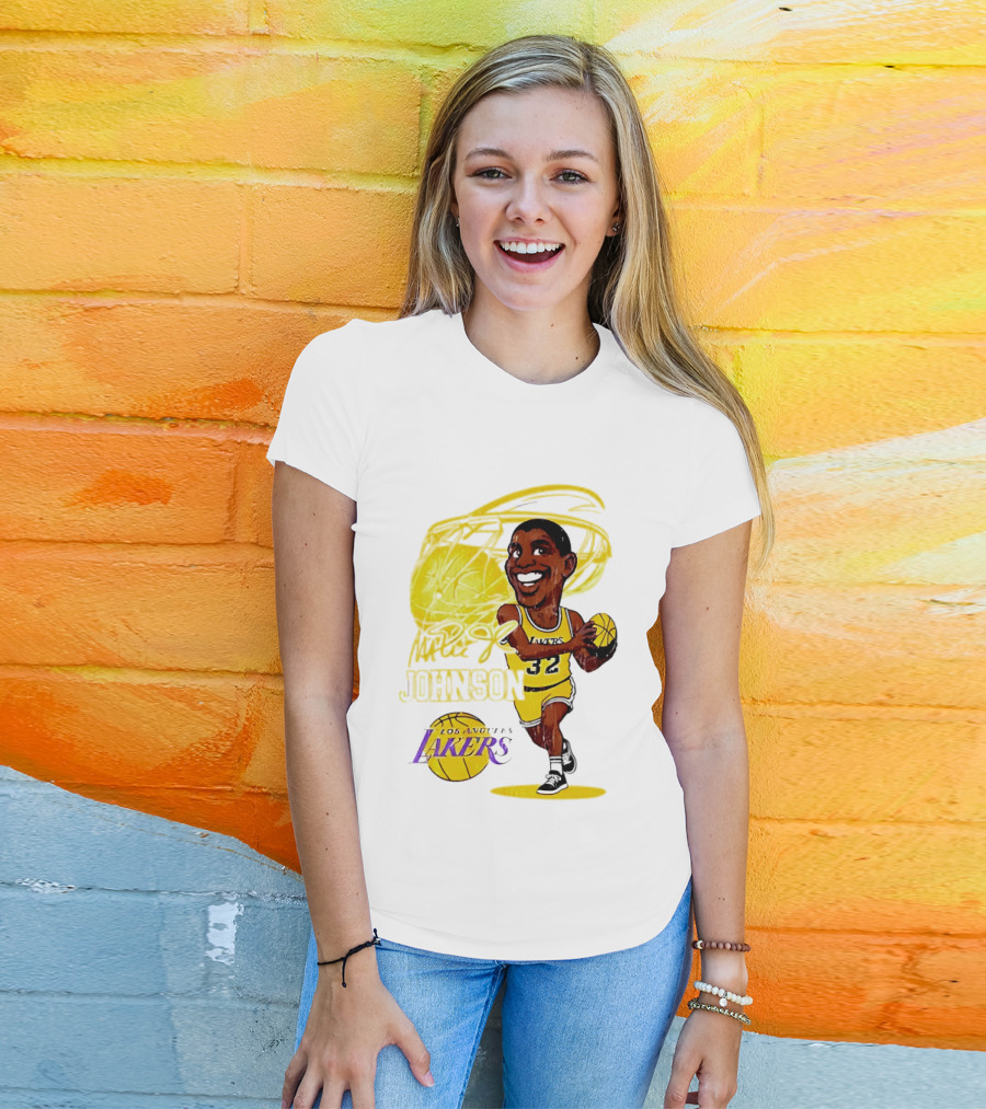 Magic Johnson 32 Los Angeles Lakers Basketball Caricature T-Shirt
