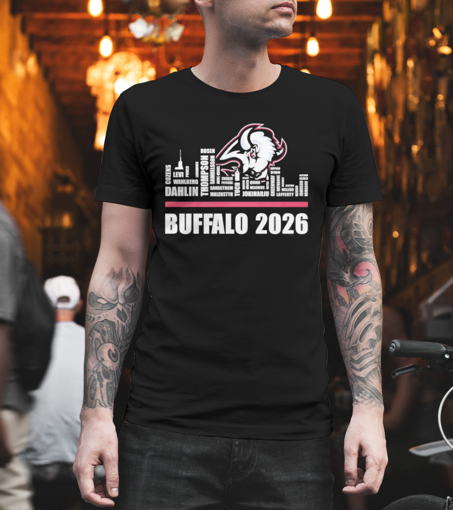 Buffalo Sabres 2026 NHL Ice Hockey Skyline Players City Shape T-Shirt