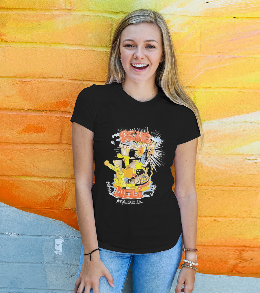 Rein's New York Style Deli Statue Of Liberty Cityscape Explosion T-Shirt