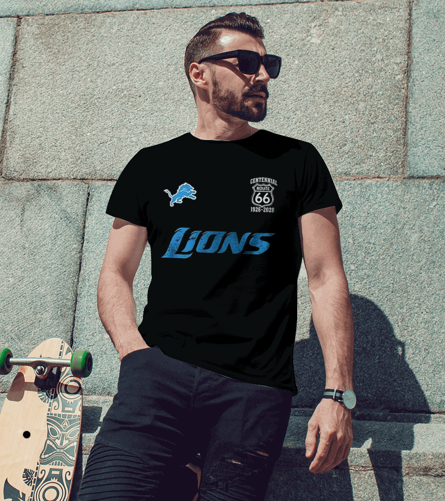 Detroit Lions Centennial Route 66 1926 2026 100th Anniversary T-Shirt