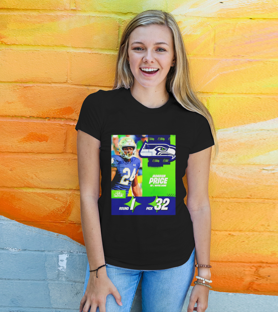 Seahawks Jadarian Price NFL Draft 2026 Round 1 Pick 32 Notre Dame T-Shirt