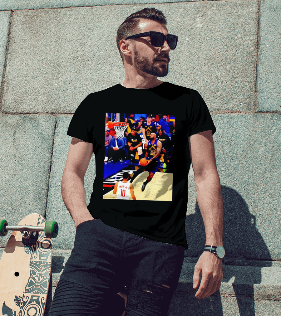 LeBron James Los Angeles Lakers Dunking Action Photo T-Shirt