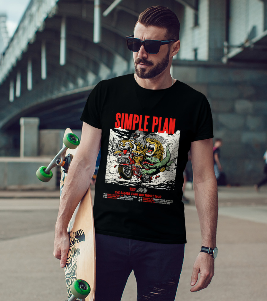 Simple Plan 2024 The Bigger Than You Think Tour Dates Lion And Monster Motocross T-Shirt