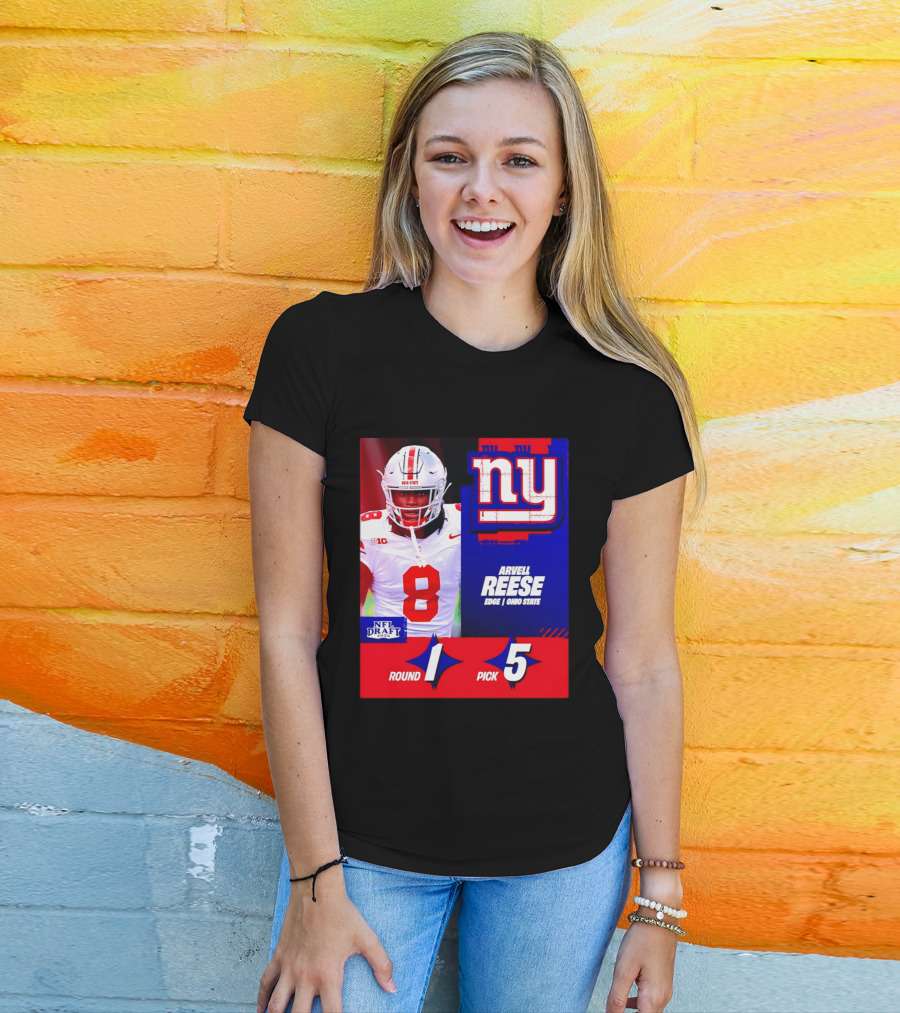 New York Giants NFL Draft 2026 Arvell Reese Ohio State Round 1 Pick 5 T-Shirt