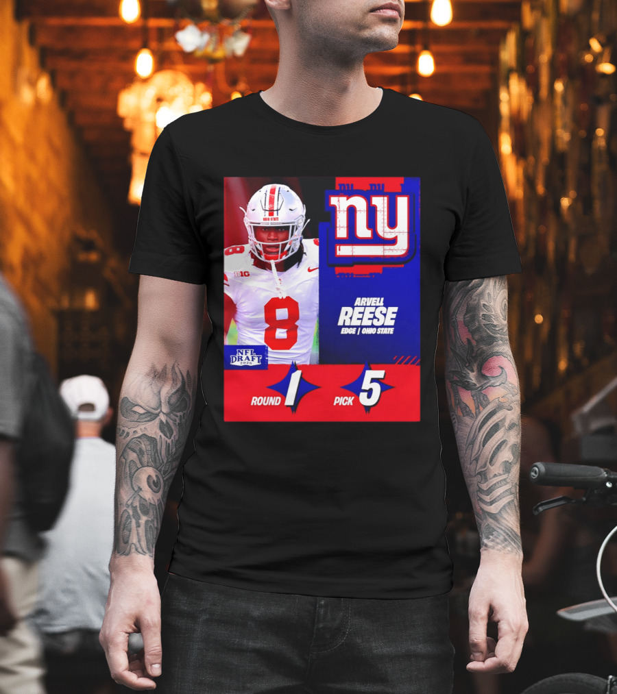 New York Giants NFL Draft 2026 Arvell Reese Ohio State Round 1 Pick 5 T-Shirt