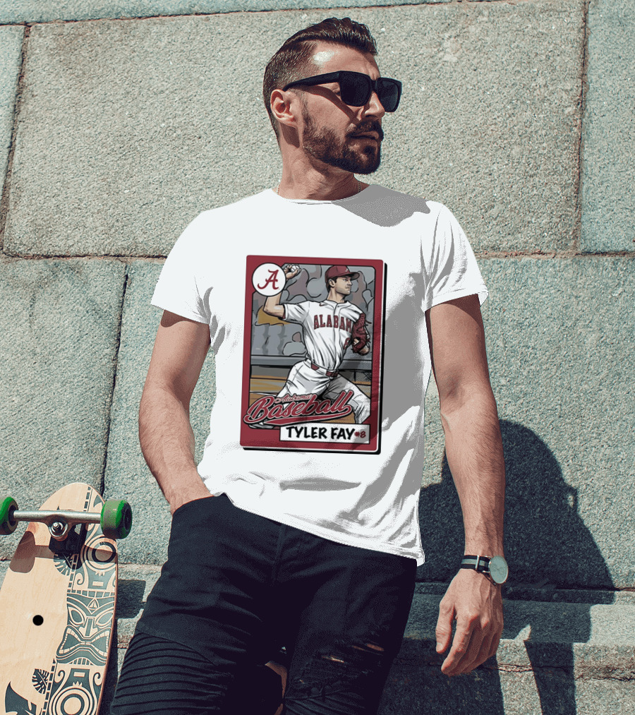 Alabama Crimson Tide Baseball Tyler Fay #8 Cartoon Card T-Shirt