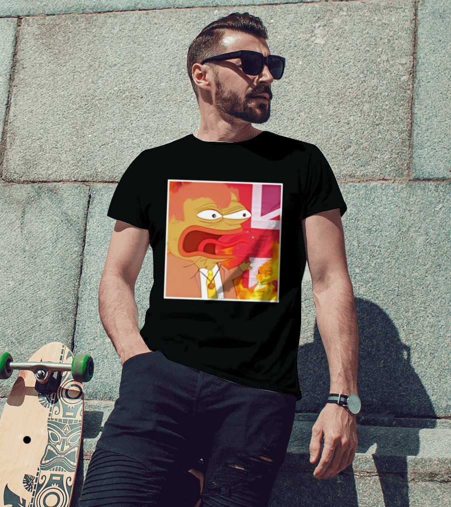 Frog Meme Flaming UK Flag Reaction T-Shirt