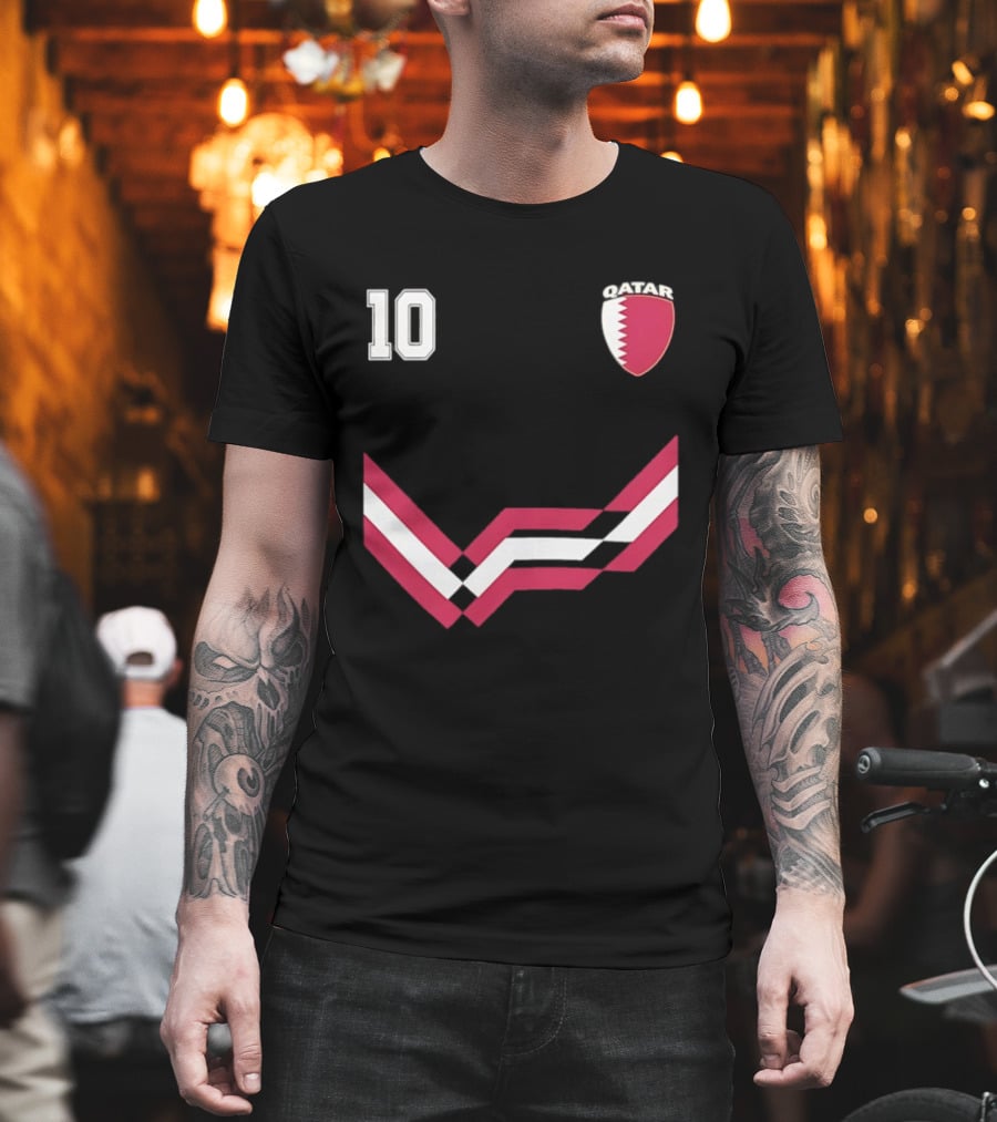 Akram Afif Qatar 10 Soccer Badge Red Chevron T-Shirt