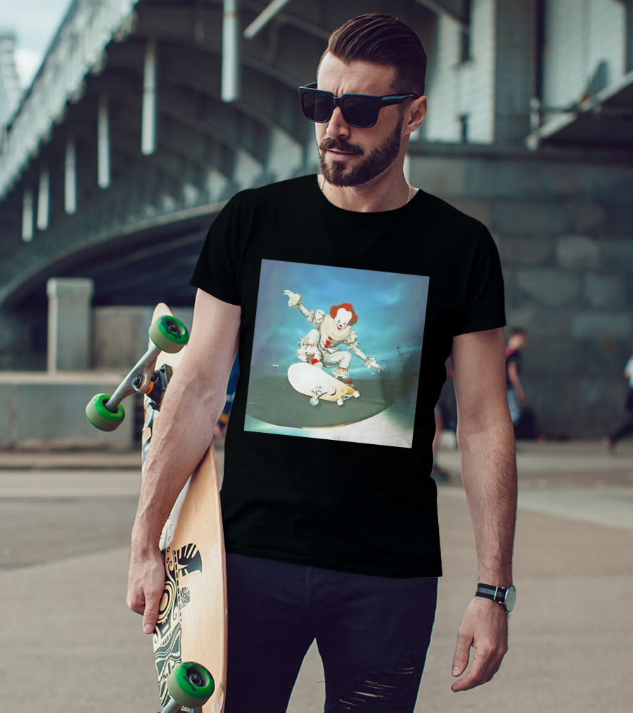 Pennywise Skateboard Night Scene Iconic Clown Performing Skateboarding Trick T-Shirt