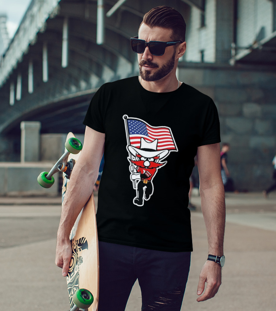 Raider Red American Flag Cowboy Cartoon Running T-Shirt