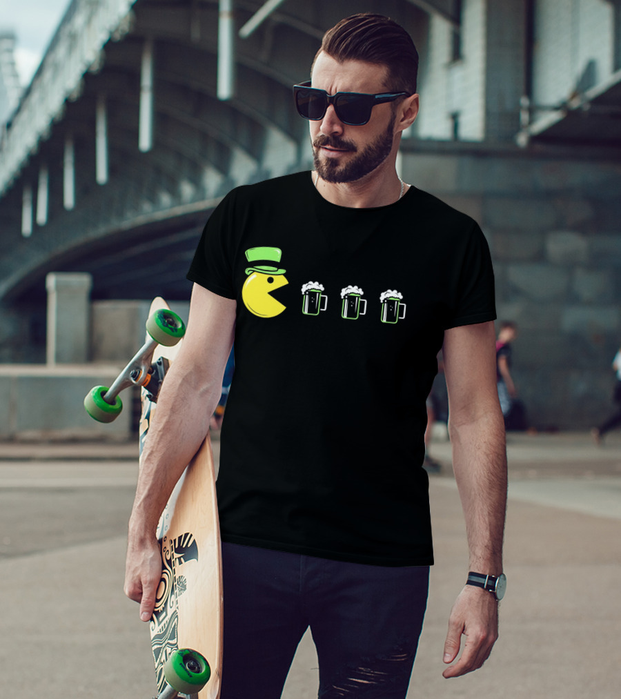 St Pacman's Day St Patrick's Day Beer And Classic Video Game Celebration T-Shirt