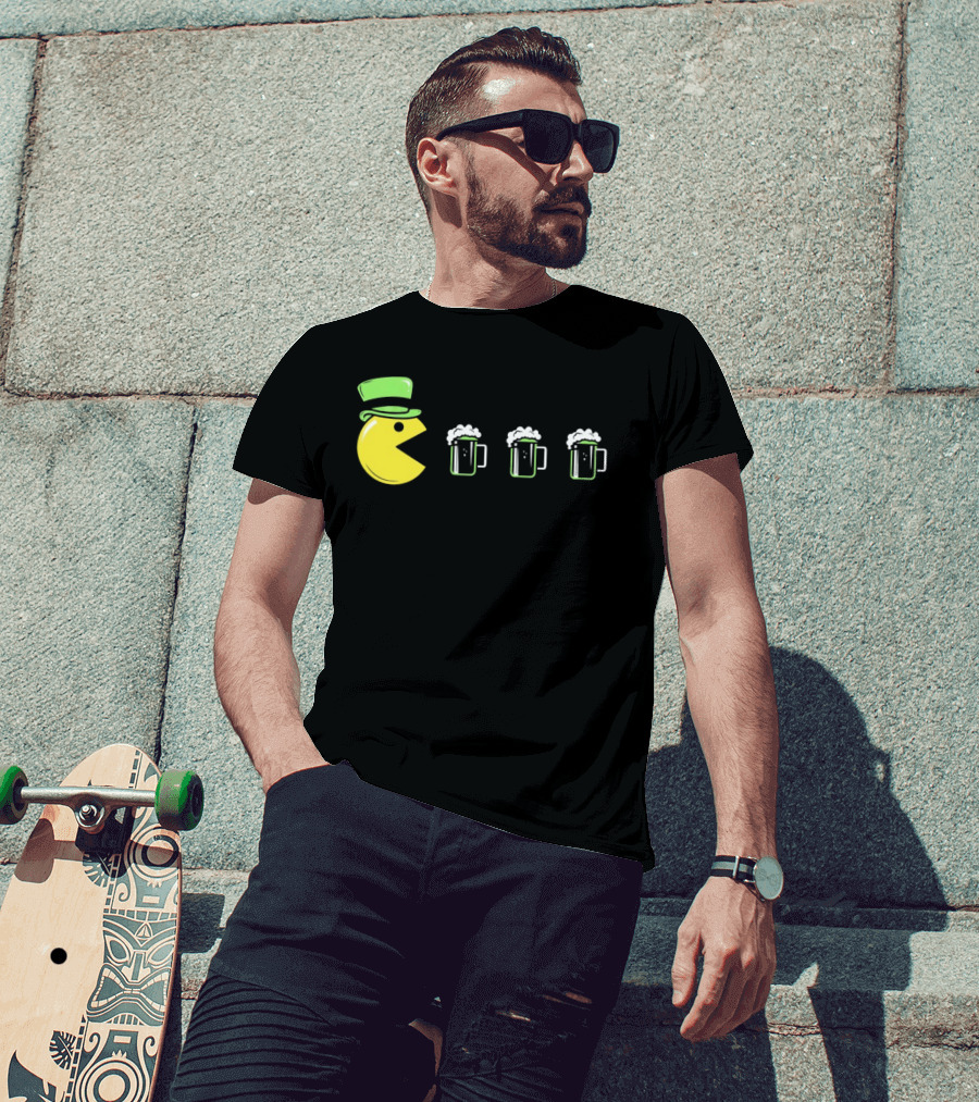 St Pacman's Day St Patrick's Day Beer And Classic Video Game Celebration T-Shirt