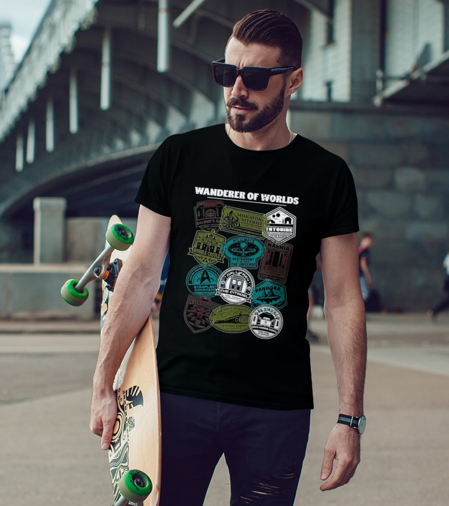 Wanderer Of Worlds Travelers Interdimensional Passport Stamps Portal Adventures T-Shirt