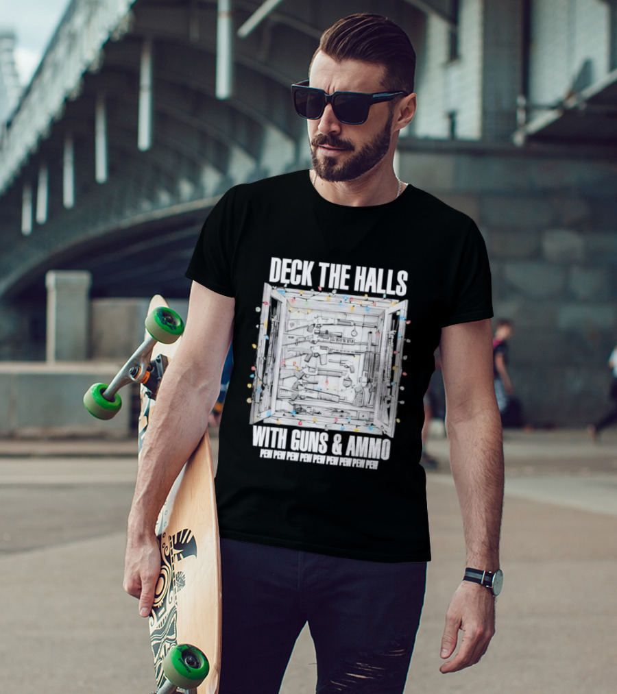 Deck The Halls With Guns And Ammo Holiday Lights T-Shirt