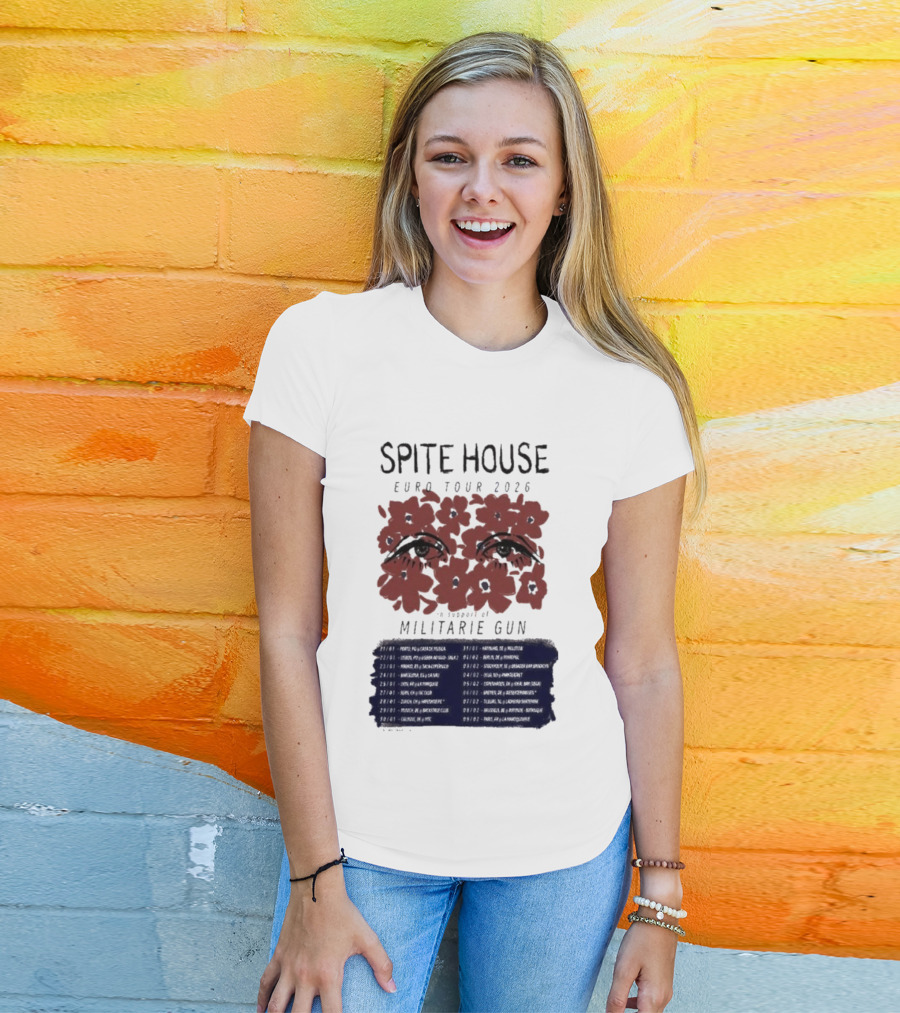 Spite House Militärie Gun Euro Tour 2026 Eyes And Flowers T-Shirt
