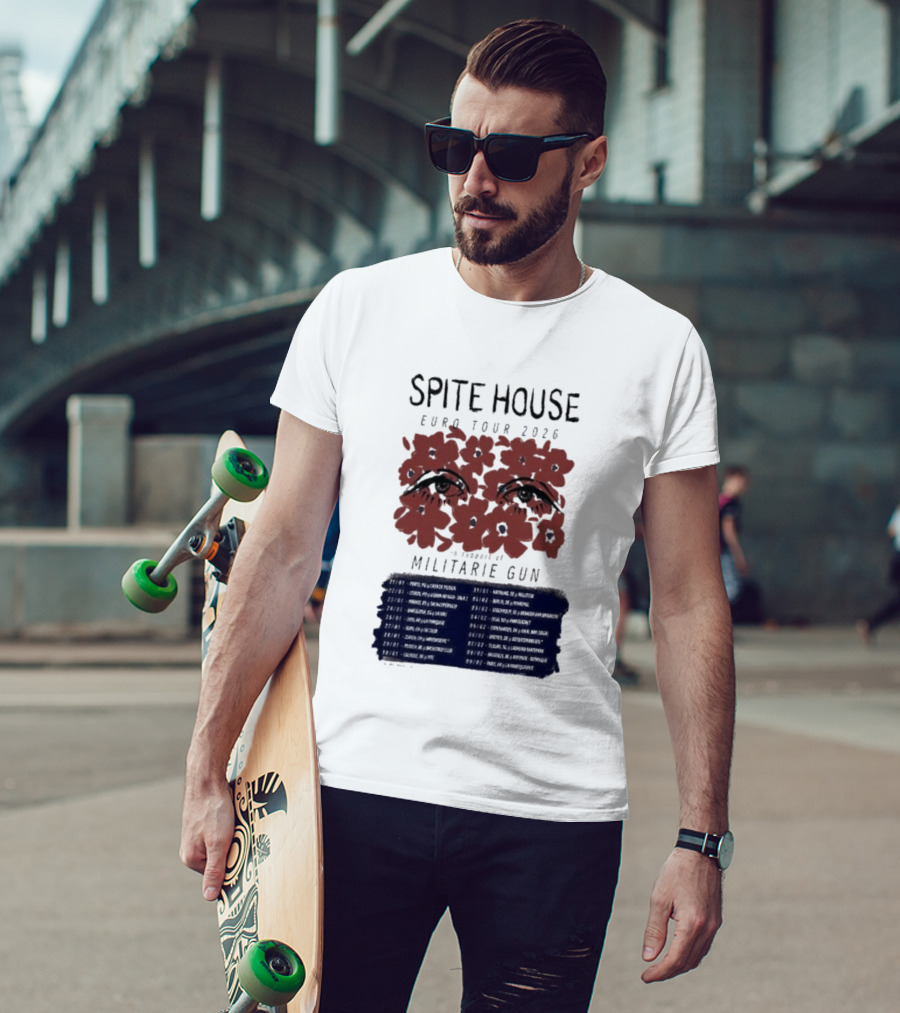Spite House Militärie Gun Euro Tour 2026 Eyes And Flowers T-Shirt