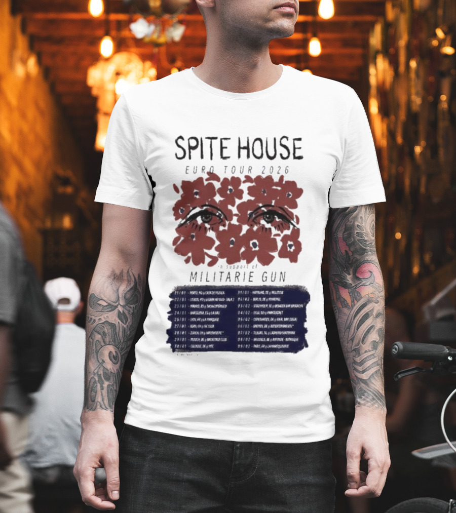 Spite House Militärie Gun Euro Tour 2026 Eyes And Flowers T-Shirt