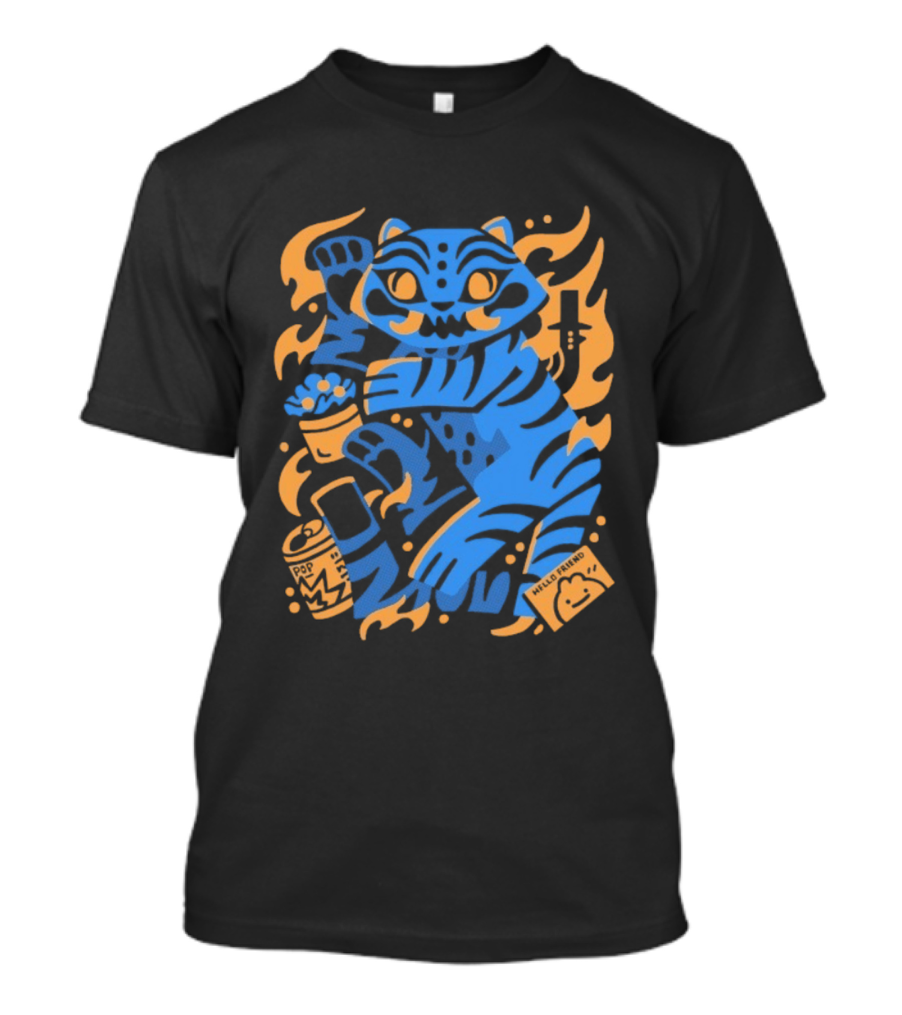 1000 Dead Draculas Hello Friend Tiger Flames T-Shirt