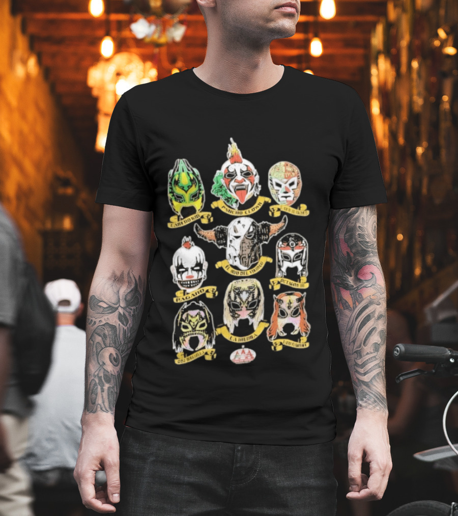 AAA Luchadores Masks El Hijo Del Tirantes La Hiedra Pentagón Jr Psycho Clown T-Shirt