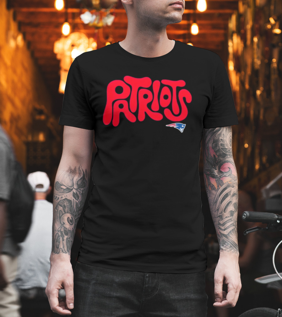 New England Patriots Stylized Flowing Red Retro Text With Iconic Team T-Shirt