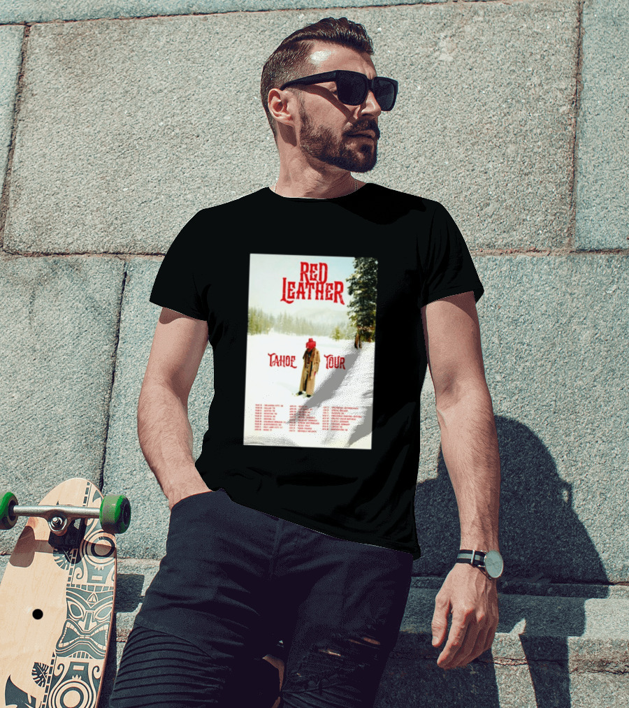 Red Leather Tahoe Tour 2026 Dates Red Hat Snowy Scenery T-Shirt
