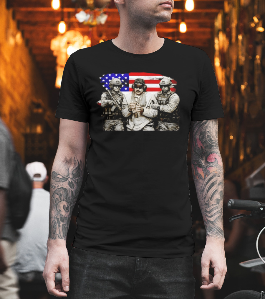 Venezuela Libre Captured Live Maduro Venezuelan Freedom Protest American Flag Military T-Shirt