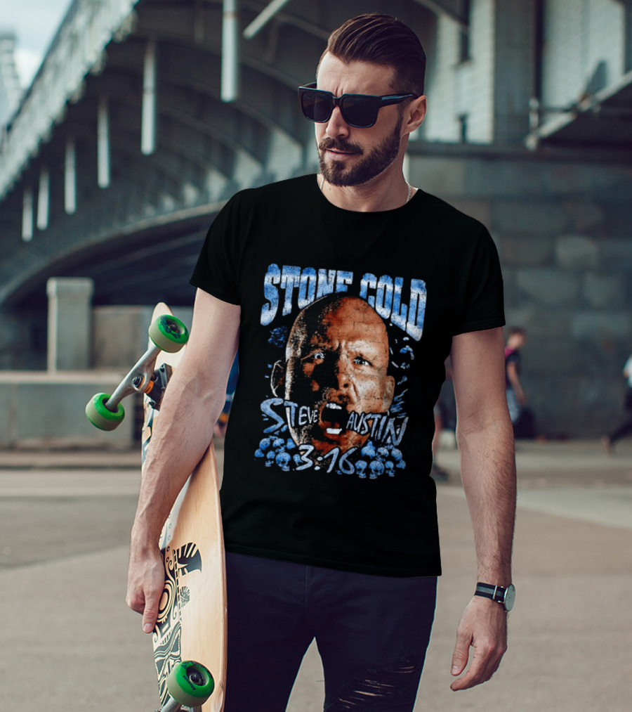 Stone Cold Steve Austin 3 16 Ice Blue Cracked Effect T-Shirt