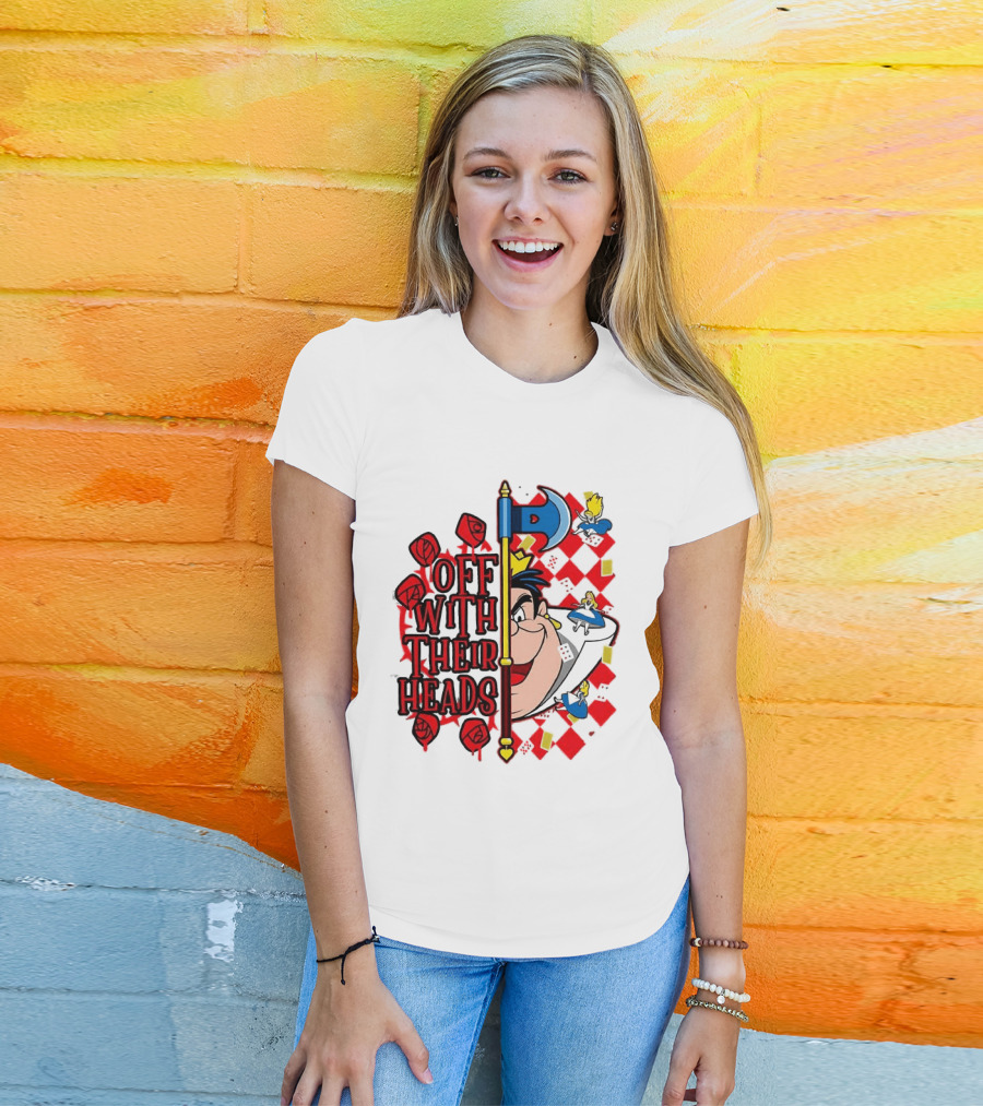 Off With Their Heads Queen Hearts Alice In Wonderland Axe Chessboard Cartoon T-Shirt