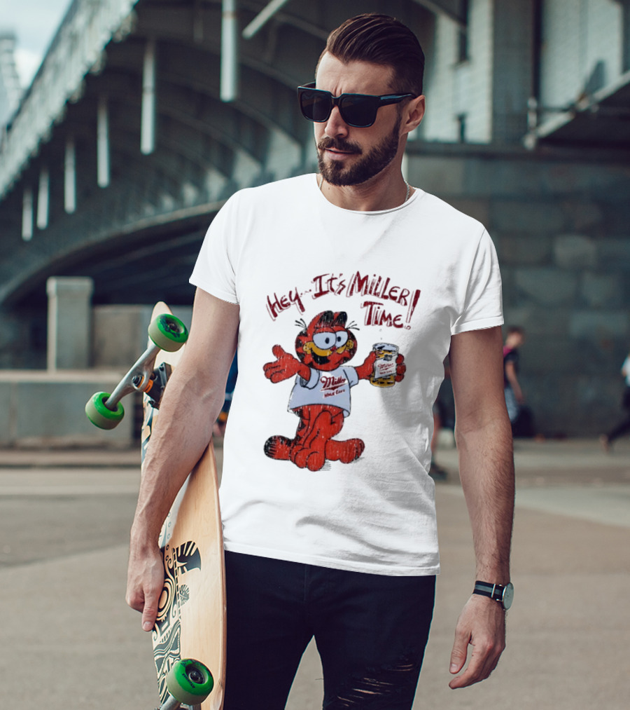 Hey It's Miller Time Garfield Comic T-Shirt