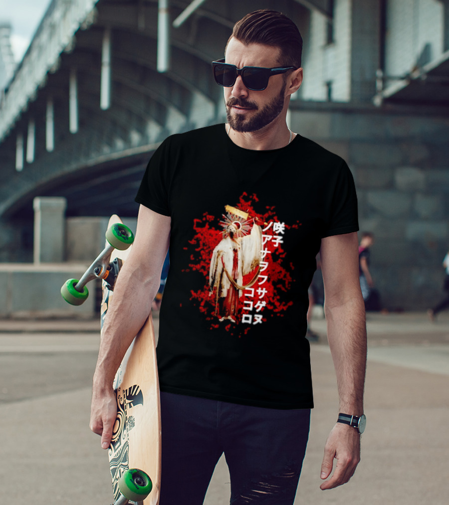 Silent Hill Sakuko Japanese Text Red Background Halo Figure T-Shirt