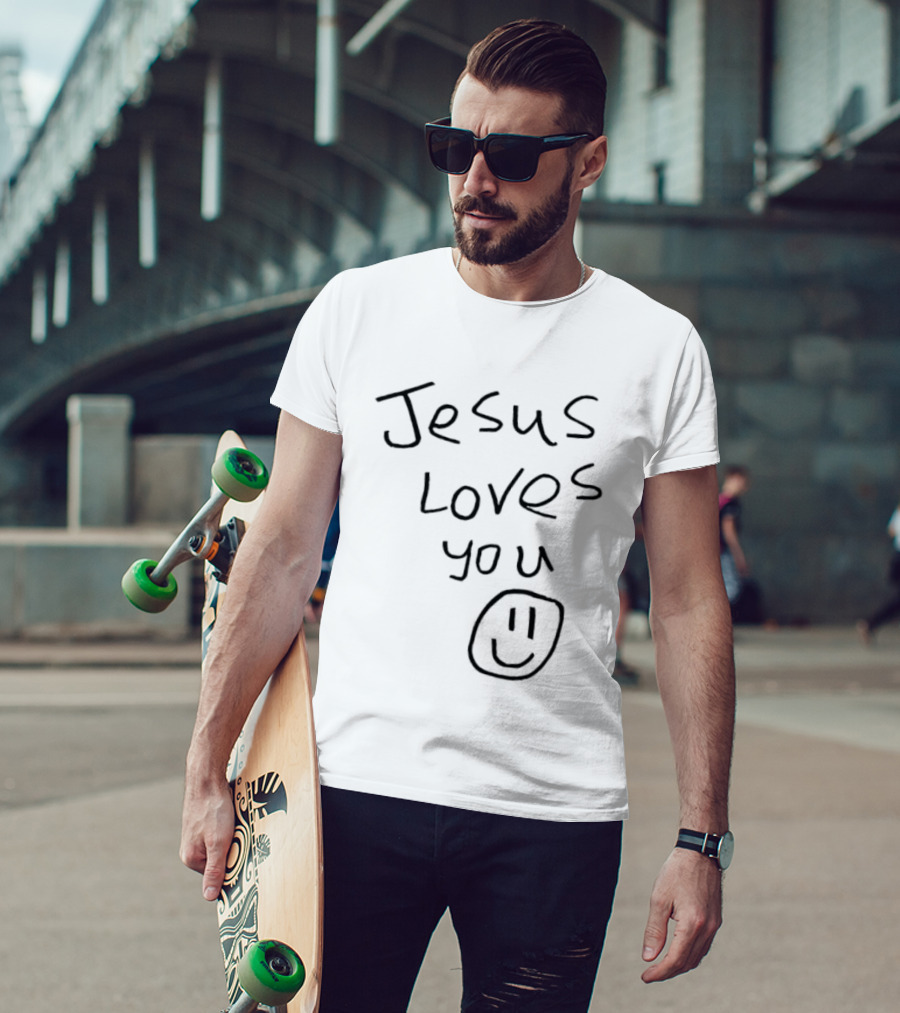 Jesus Loves You Smiley Face Drawing T-Shirt