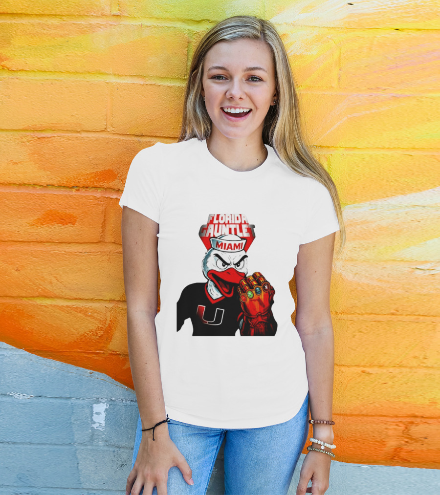 Miami Hurricanes Florida Gauntlet Mascot Iron Glove Infinity Stones T-Shirt