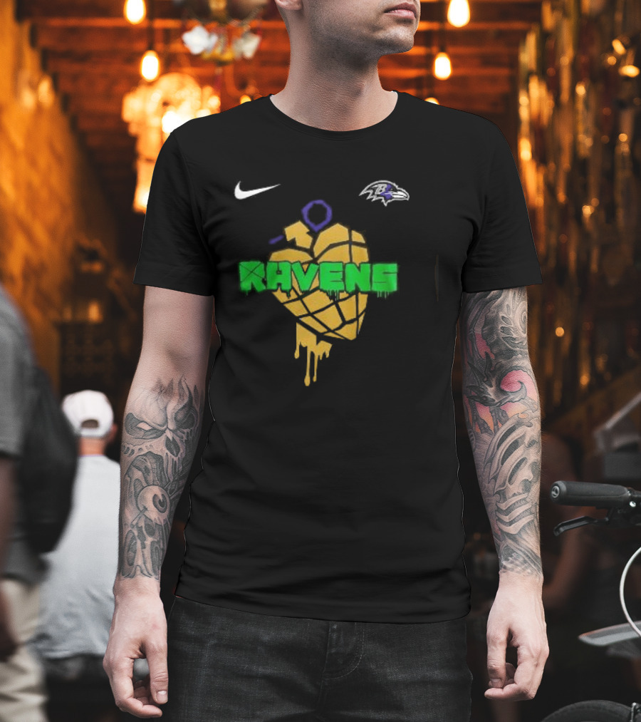 Baltimore Ravens Green Day Football Skull Nike Ravens Heart T-Shirt