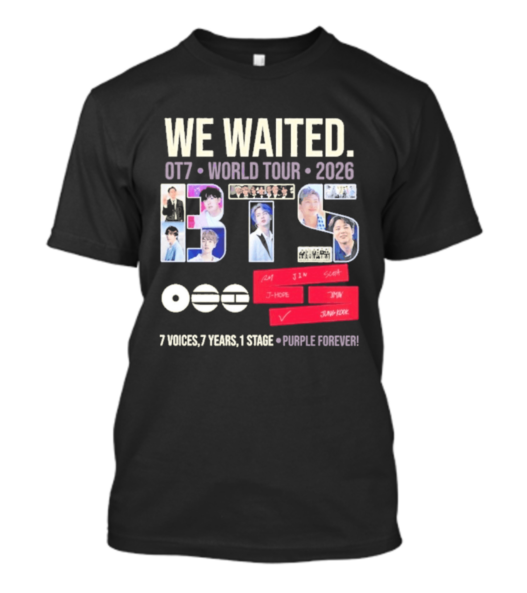 We Waited BTS OT7 World Tour 2026 7 Voices 7 Years 1 Stage Purple Forever T-Shirt
