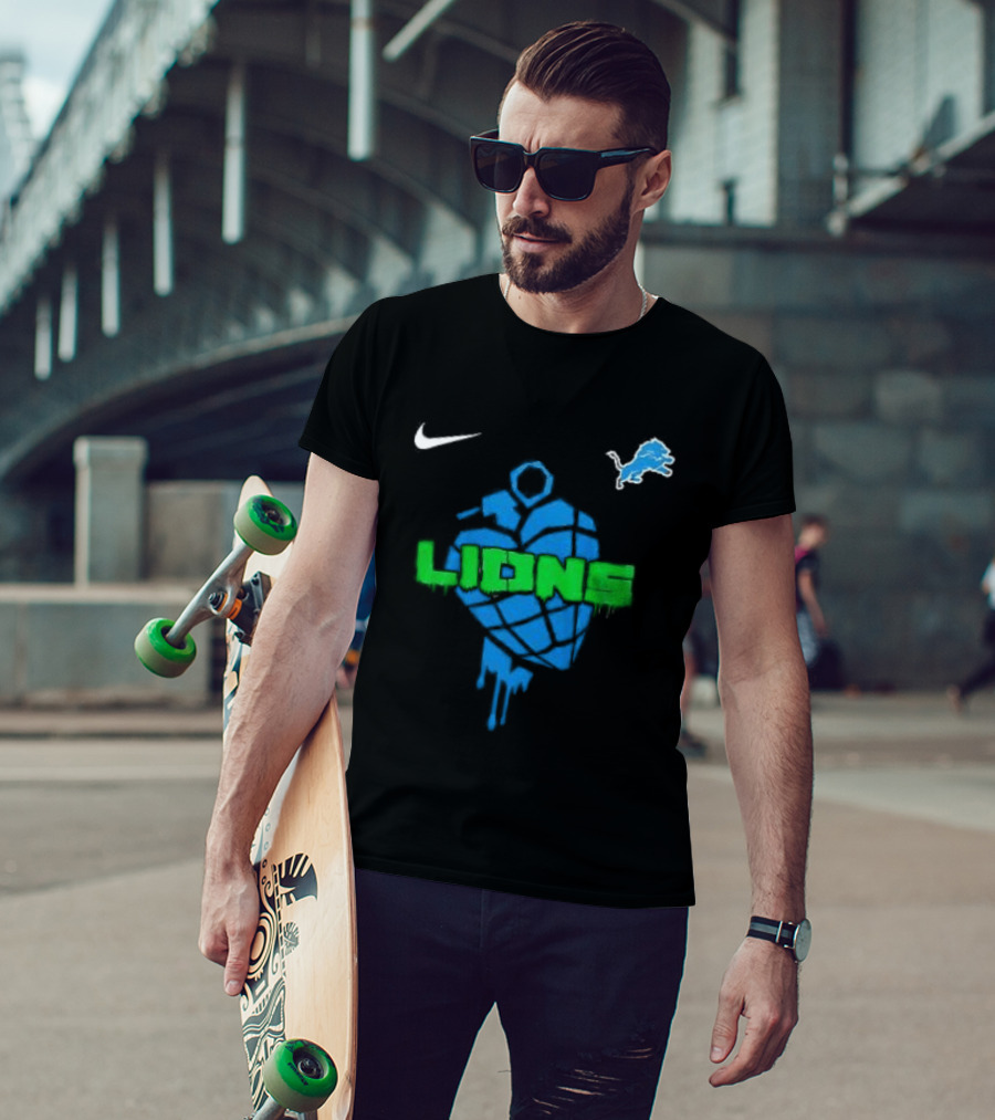 Nike Detroit Lions Football Skull Green Day T-Shirt