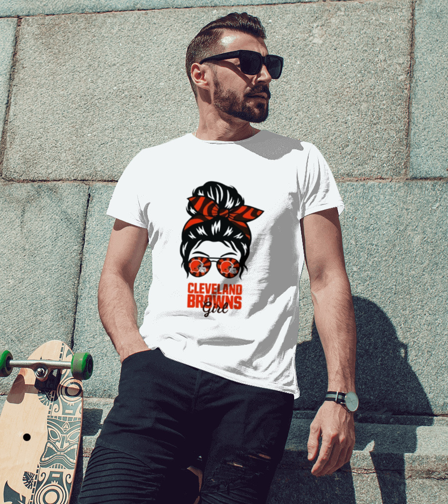 Cleveland Browns Fan Messy Bun Sunglasses T-Shirt
