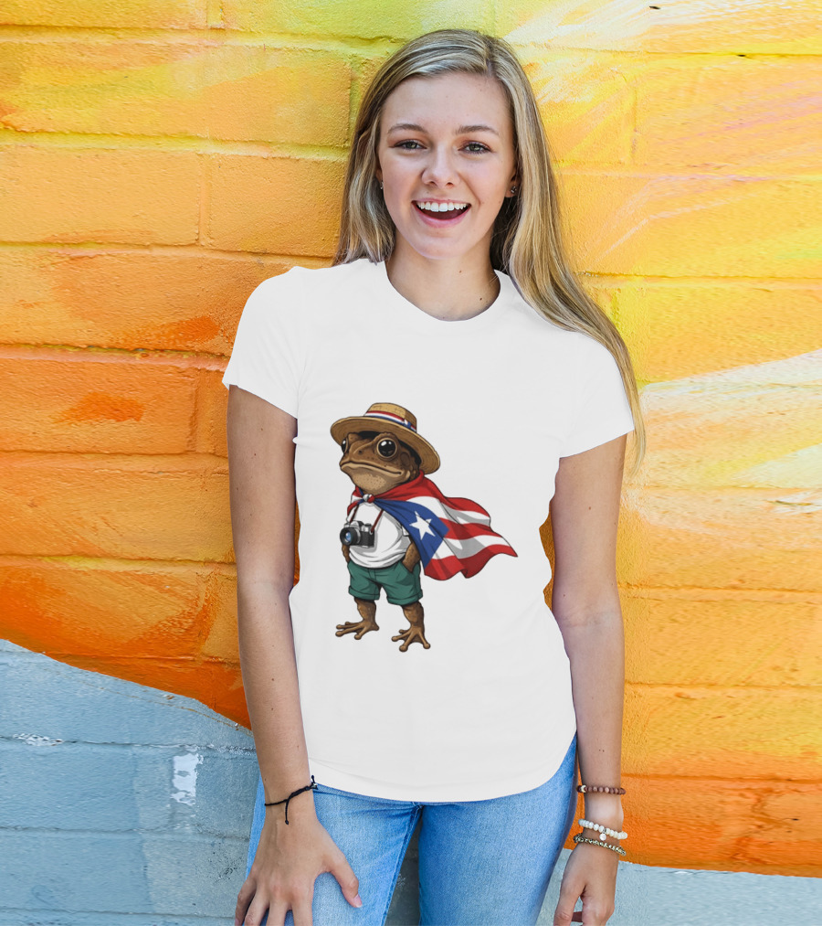 Coqui Frog With Puerto Rico Flag In Puerto Rican Taino T-Shirt