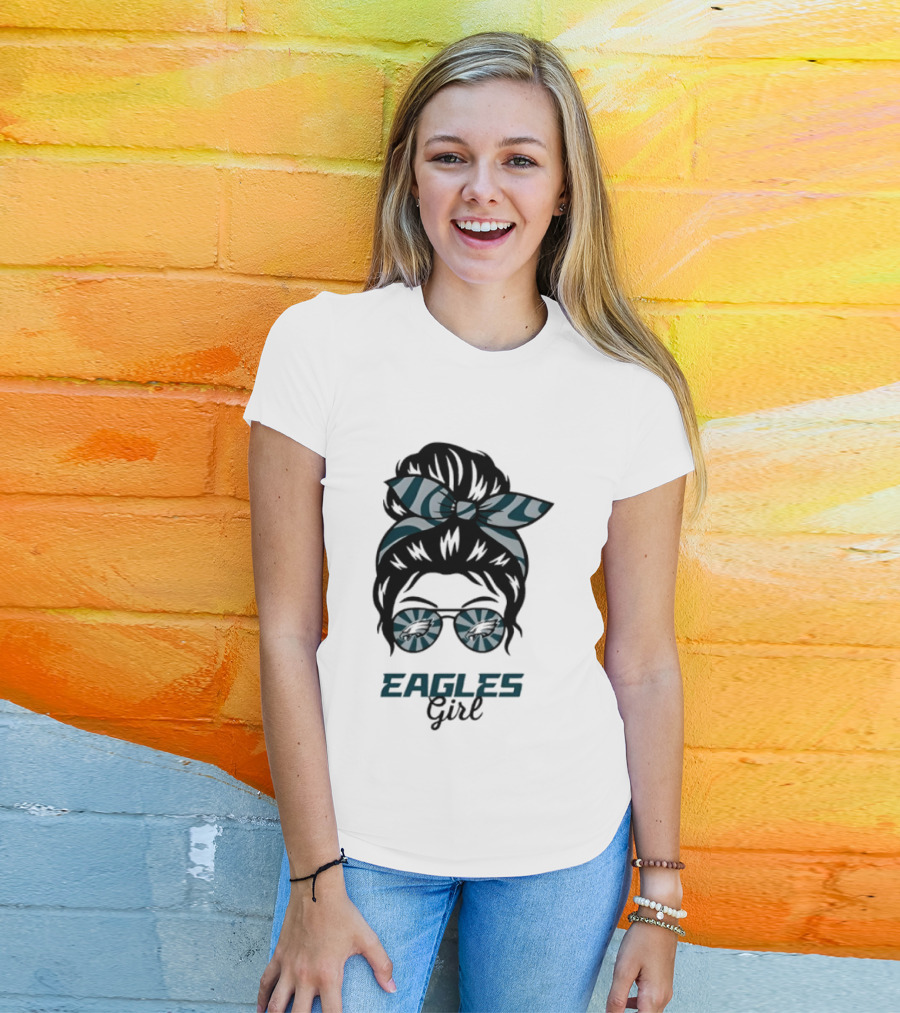 Philadelphia Eagles Girl Messy Bun Glasses Fan Pride Trend T-Shirt