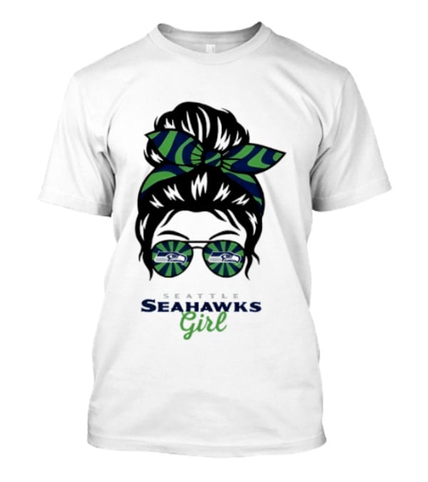 Seattle Seahawks Girl Messy Bun Glasses Team Spirit Fan Gear T-Shirt