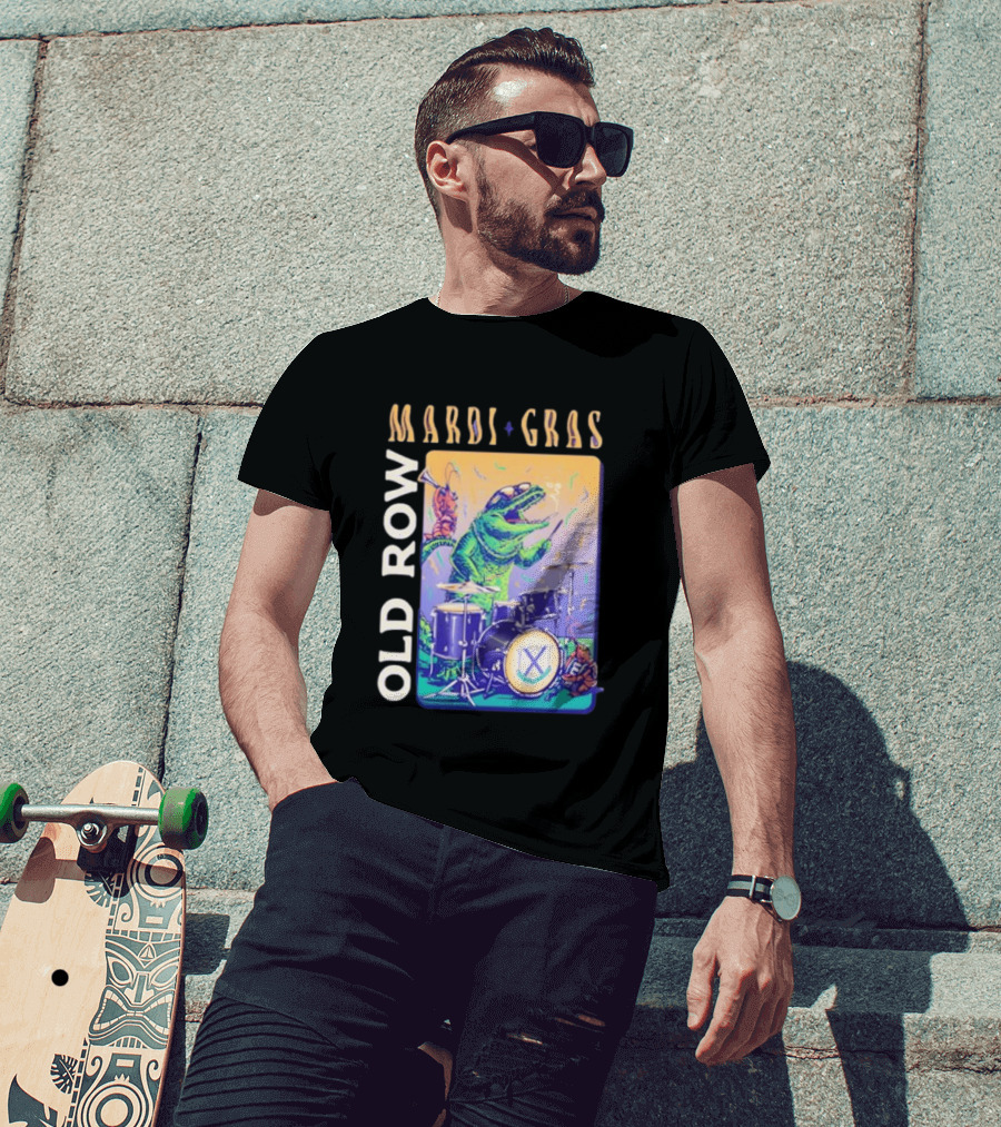 Mardi Gras Gator Playing Drums Old Row Celebration T-Shirt