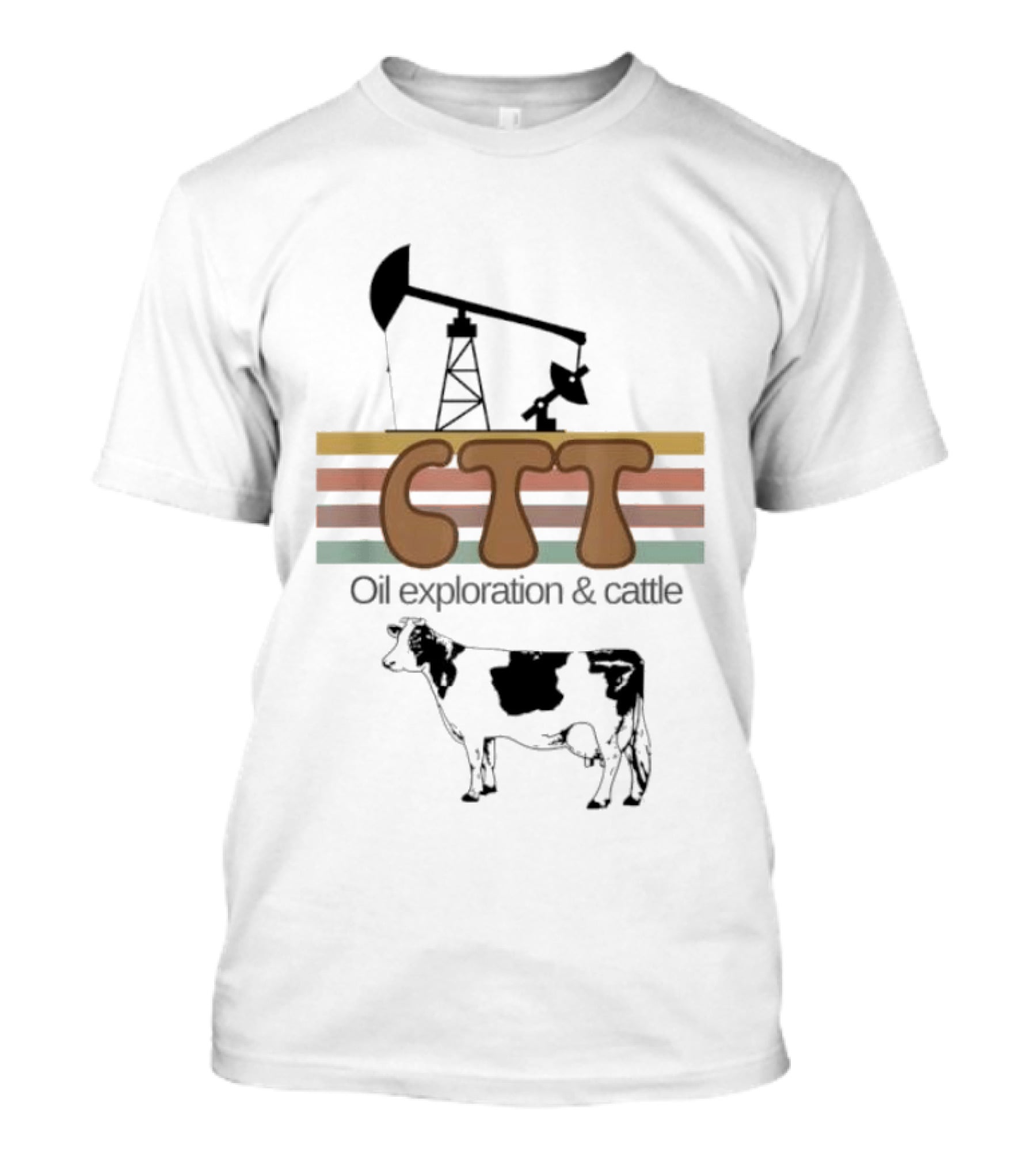 CTT Oil Exploration Cattle Oilman Cattleman Lifestyle With Pumpjack And Cow T-Shirt