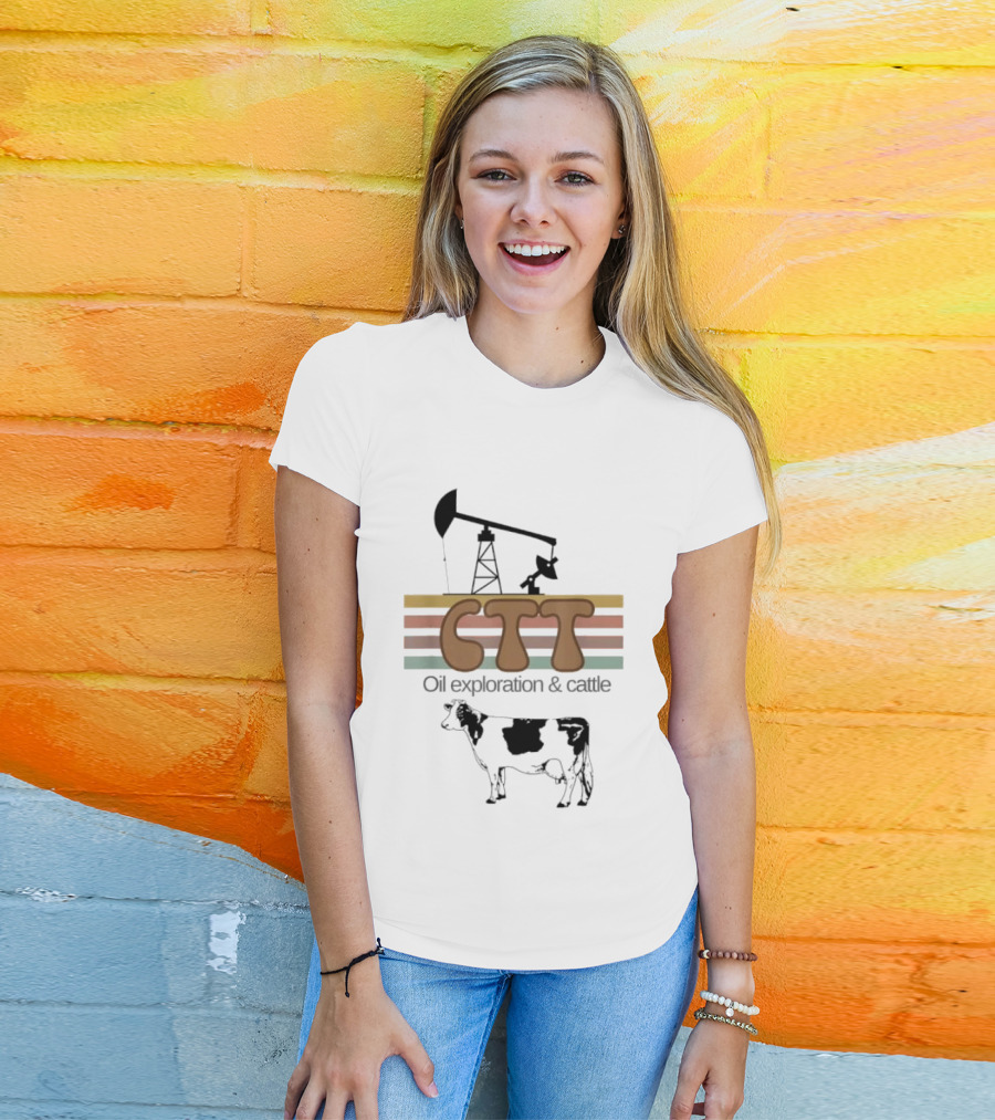 CTT Oil Exploration Cattle Oilman Cattleman Lifestyle With Pumpjack And Cow T-Shirt