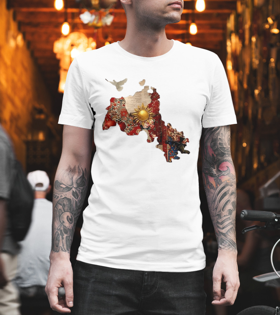 Map of Kurdistan with Sun and Peace Dove T-Shirt