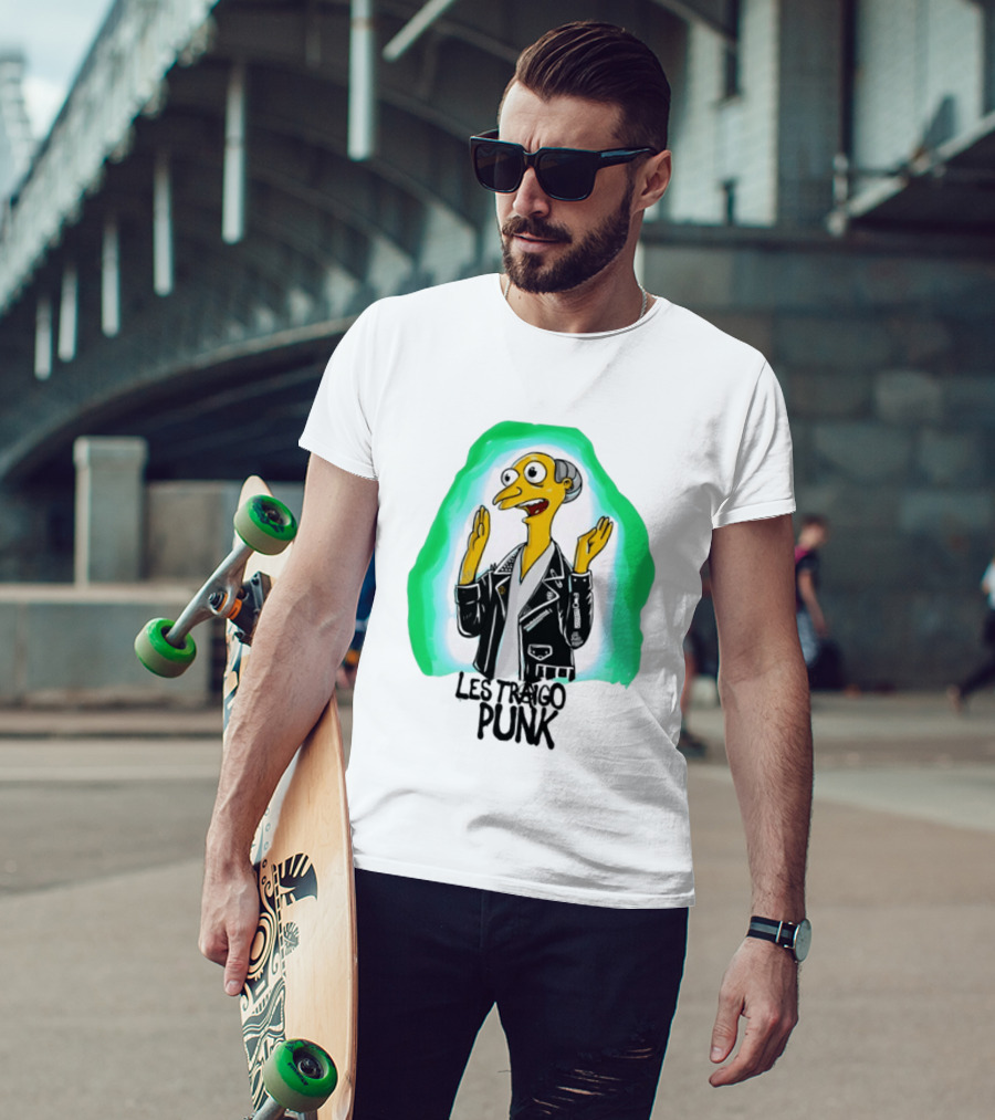 Mr Burns Les Traigo Punk Leather Jacket Green Aura T-Shirt