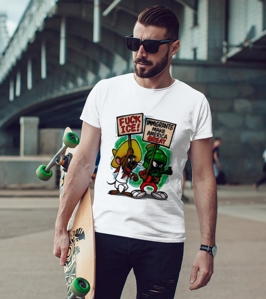 Fuck Ice Immigrants Make America Great Characters With Signs T-Shirt
