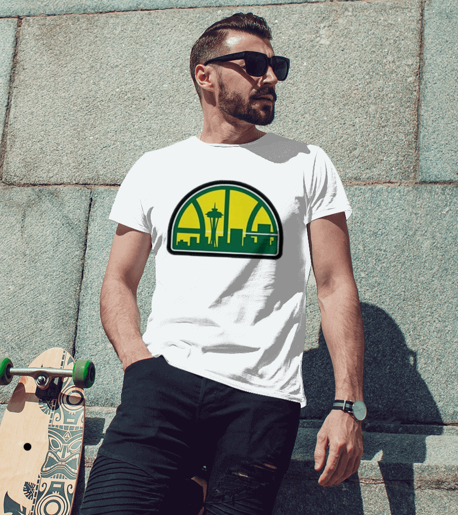 NBA Seattle Skyline Space Needle Hardwood Basketball T-Shirt