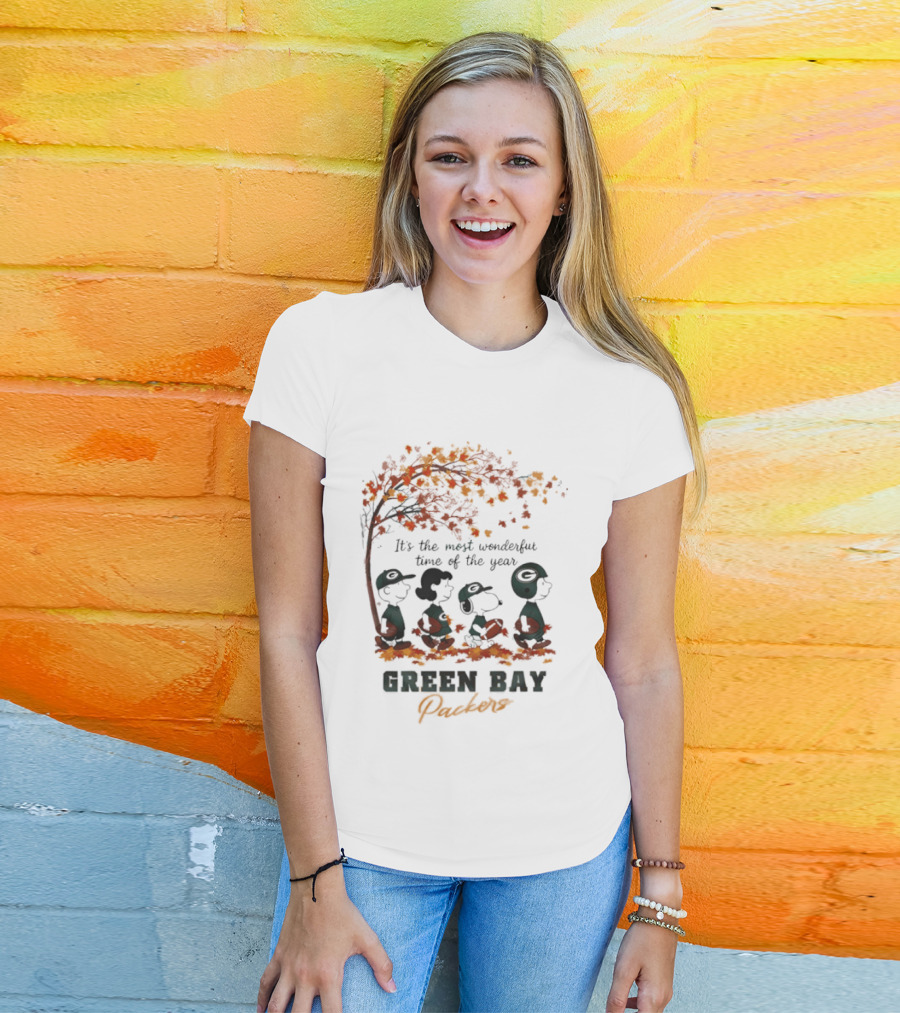 Green Bay Packers Snoopy Peanuts Fall Autumn Football It's The Most Wonderful Time Of The Year T-Shirt